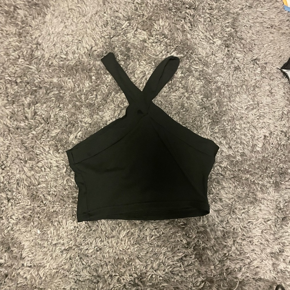 Black crisscross crop top